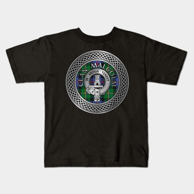 Clan Malcolm Crest & Tartan Knot Kids T-Shirt by Taylor'd Designs